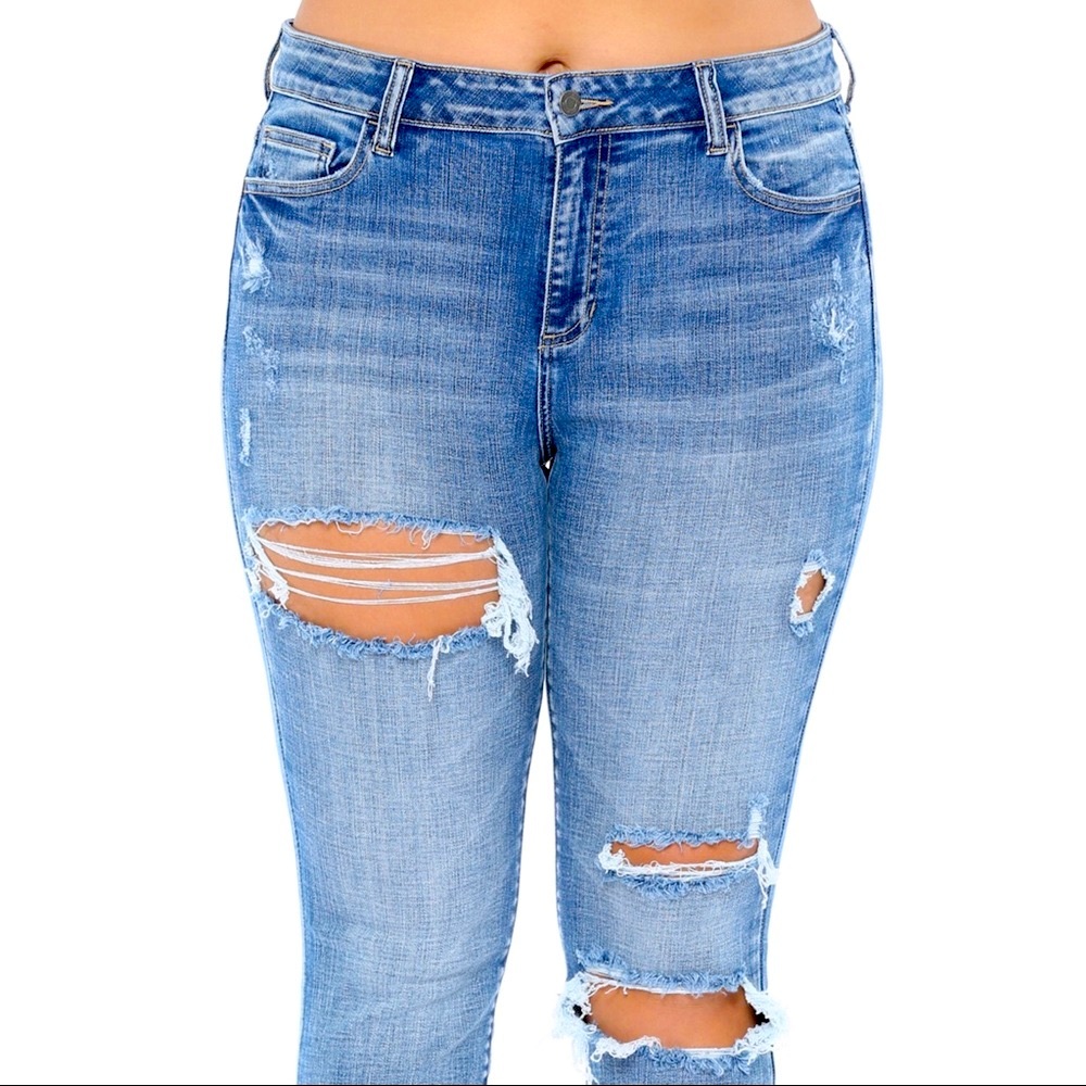 Cello Plus Jeans Mid Rise Distress Crop Skinny - Picture 12 of 14